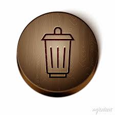Brown Line Trash Can Icon Isolated On