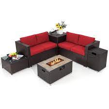 Gymax 6 Piece Patio Sofa Fire Table