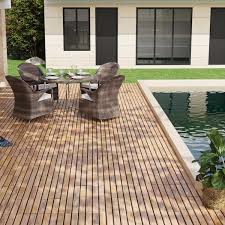 Gogexx 12 In X12 In Square Acacia Wood Interlocking Flooring Deck Tiles Stripe Pattern For Patio In Brown Pack Of 30 Tiles