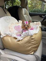 Dog Car Seat In Gold Faux Leather