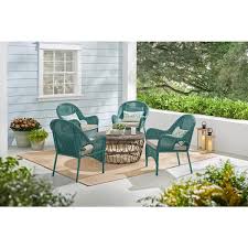 Rosemont Green Steel Wicker Outdoor Patio Lounge Chair With Cushionguard Putty Tan Cushion 2 Pack