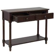 Harper Bright Designs 36 In Espresso Standard Rectangle Wood Console Table With 2 Drawers Brown