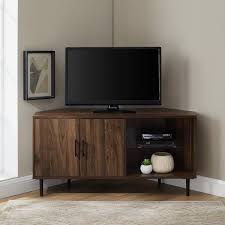 48 In Dark Walnut Wood And Metal Modern Box Leg Tv Stand With Sliding Door For Tvs Up To 50 In