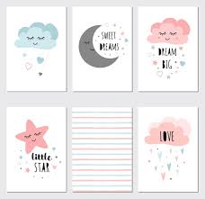 Set Of Posters Cute Sleepy Moon Star