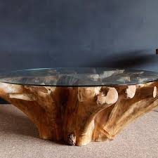 Teak Root Coffee Table Round Glass Top