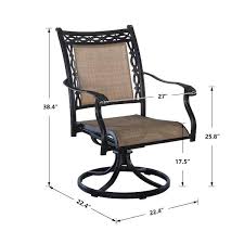 Mondawe Commonly Used Brown Swivel Cast Aluminum Metal Outdoor Patio Padded Sling Chair Outdoor Dining Chair 2 Pack