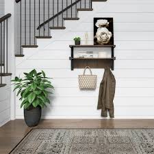 Oak Entry Shelf With Hang Hooks