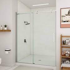 Horow 59 In W X 75 In H Sliding Frameless Shower Door In Chrome With 5 16 In 8 Mm Clear Glass