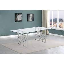 Rectangular Clear Glass Dining Table With Silver Stainless Steel Legs