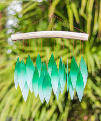 Glass Wind Chime Green And White Leaves
