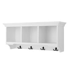 Stylewell 16 14 In H X 36 In W X 11 In D White Wood Floating Decorative Cubby Wall Shelf With Hooks