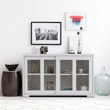 Forclover White Kitchen Cabinet Buffet Sideboard With Sliding Glass Doors