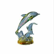 Glass Dolphin With Green Touch