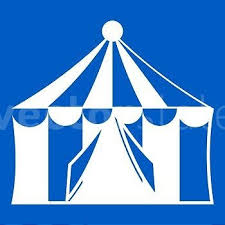 Circus Tent Icon White Isolated On Blue