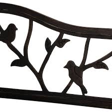 50 In 2 Person Black Antique Finish Metal Outdoor Bench With Classic Bird Pattern