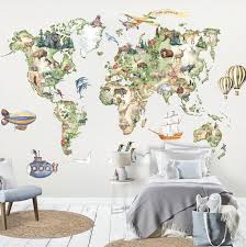 World Map Wall Decal Animals World Map