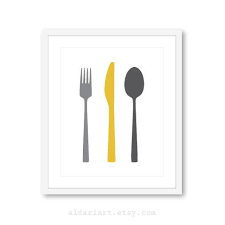 Wall Art Kitchen Print Fork Knife Spoon
