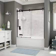 Maax Utile 32 In W X 60 In L X 81 In H Marble Carrara 5 Piece Bathtub And Shower Combination Kit Left Drain In Gray 106911 307 508 102