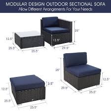 Phi Villa Dark Brown Rattan Wicker 7 Seat 9 Piece Steel Outdoor Sectional Set With Blue Cushions Square Fire Pit And Coffee Table