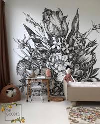 Black And White Floral Removable Wallpaper Black And White Floral Wallpaper Removable Wallpaper Or Etsy In 2020 Floral Wallpaper Removable Wallpaper Black And White Living Room Decor