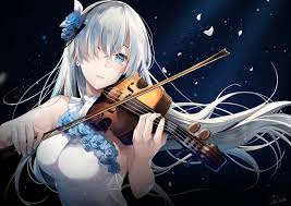Wallpaper : anime girls, musical instrument, hair in face, violin, boobs,  flower in hair, long hair, flowers 3000x2123 - dundun0o - 2190925 - HD  Wallpapers - WallHere