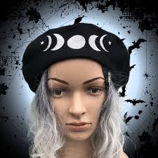 Death Moth Beret With Moon Phases, Withy Hat, Spooky Hat
