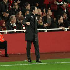 Unai emerys reaction to pepe's second freekick. Arsenal Celebration Gif