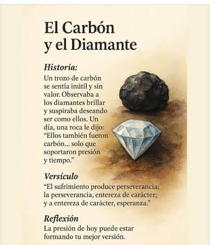 Cuando en la vida te encuentres bajo presión y ésta te parezca no tener  fin, recuerda que enseña mucho la historia del carbón y el diamante!