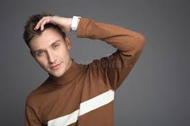 This hairstyle is similar to the one katherine langford aka hannah baker, had in the famous series 13 reasons why. Handsome Male Person With Stylish Haircut Stock Photo Image Of Isolated Look 115008052