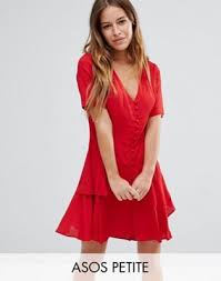 Asos Petite Tea Dress With Rouleau Buttons And Layered Skirt Petite Dresses Casual Petite Red Dress Dresses