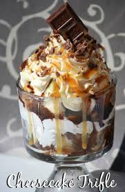 Scrumptious, soft, blonde brownie recipe filled with m&m's®, butterfinger®, reese's®, hershey's®, and others! Chocolate Caramel Cheesecake Trifle Trifle Recipe Trifle Desserts Chocolate Caramel Cheesecake