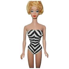 Black And White Bathing Suit Barbie 1961 Ao Mattel Blonde Bubblecut Barbie Doll In Black White Bathing Suit Vintage Barbie Dolls Barbie Dolls Vintage Barbie