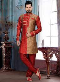 Plesance Cuivre Bordeaux Giccha Soie Vetement Indien Pour Homme Ensemble Churidar Vetement Indien Vetements Homme Tenue Mariage Homme