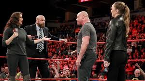 Wwe Monday Night Raw Results Ronda Rousey Gets Physical With Stephanie Mcmahon Miz To Face Rollins And Balor At Stephanie Mcmahon Ronda Rousey Wrestlemania