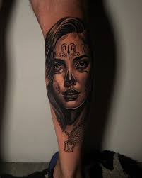 Chicano style calf piece done by @agus_virgo #caponeinkperth