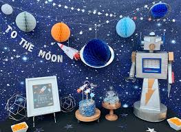 Outer space décor, party supplies, games and crafts are all you need to throw a party that's out of this world. Space Party Rocket Themed Birthday Davis Scout Celebration Co