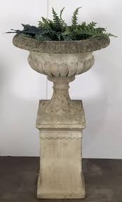 Utilizing a proprietary process of mixing fiberglass, resin and stone, they create durable garden decor in tall narrow garden urn with rings,a unique urn. Best Large Urn On Pedestal For Sale On 1stdibs