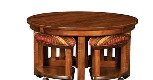 Amish Mission Round Coffee Table And Stool Set With Hydraulic Lift Ami Coffee Table With Seating Coffee Table With Stools Coffee Table With Stools Underneath
