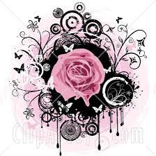 27864 Clipart Illustration Of A Blooming Pink Rose Over A Black Circle With Dripping Paint Black And White Flowers Circles And Butterflies Over A Pink And White Pink Rose Tattoos Pink And White Background Black And White Flowers