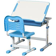 HOMCOM Banco Scuola con Sedia Regolabili in Altezza per Bambini 6-12 Anni,  Cassetto e Piano Inclinabile a 45°, Acciaio e MDF, Blu Banchetto | AOSOM.it
