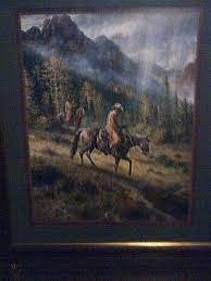 The frame is slightly worn; 2001 Home Interior Jack Terry Print Cowboys In The Rain 495172613