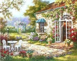 A small project by ben moren: Canvas Garden House Drawing Painting For Living Room Baifo Me