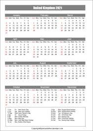 Overview of dates for bank holidays (public holidays) in the united kingdom in the year 2021, split into uk, england & wales, scotland and n. Uk Calendar 2021 With Holidays Free Printable Template