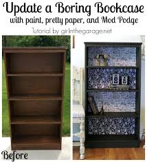 Decoupage Bookcase Themed Furniture Makeover Girl In The Garage Bookshelves Diy Bookcase Diy Bookcase Makeover