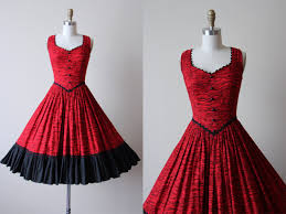 1950s Party Dress Vintage 50s Dress Red Black Novelty Print Tiger Stripe Circle Skirt Dress S Vintage Dresses 50s Circle Skirt Dress 1950s Party Dresses