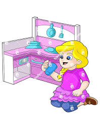 Great selection of kitchen clipart images. Little Girl Playing With Kitchen Set Cartoon Vector Clipart Friendlystock Little Blonde Girl Toy Kitchen Set Kids Clipart