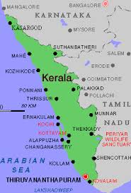 The map shows kerala state with cities, towns, expressways, main roads and streets, cochin international airport (iata code: Kerala General Information