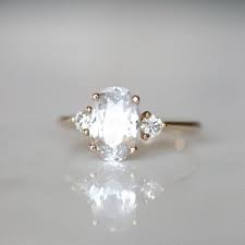 White Sapphire Engagement Ring Oval Engagement Ring Three Stone Ring Oval Sapphire Wedding Ring Oval 3 Stone Ring The Adah Ring White Sapphire Engagement Ring Three Stone