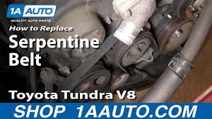 The serpentine belt on a toyota sequoia is made to coordinate the centrifugal forces of the motor with the accessories mounted to it, such as the power steering pump, alternator, water pump and air conditioning compressor. How To Replace Serpentine Belt 00 02 Toyota Tundra V8 Youtube