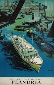Original 1950 Plate Lithography Poster Flandria Port Anvers Belgium Tourism Advertisement By Eric Reizen Vintage Posters Antwerpen